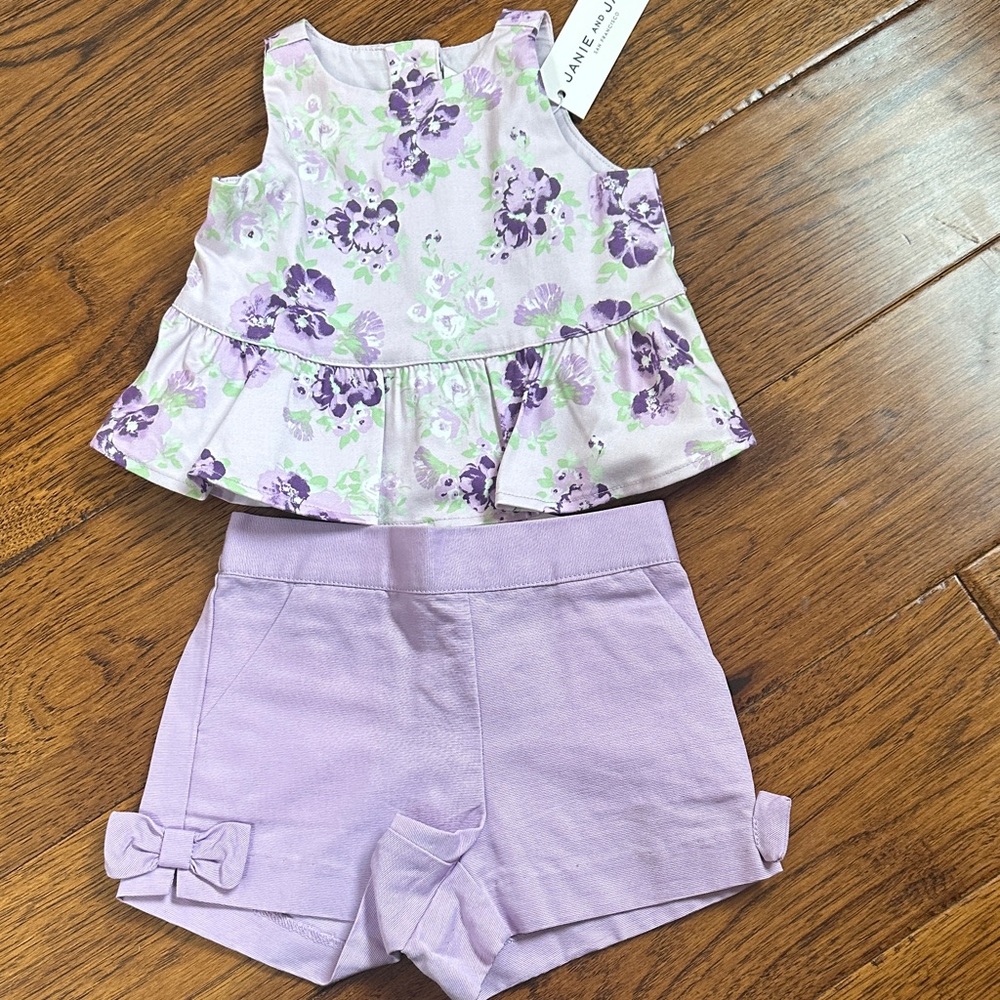 Janie and Jack Lavender Floral Peplum Top & Lilac Shorts Set
